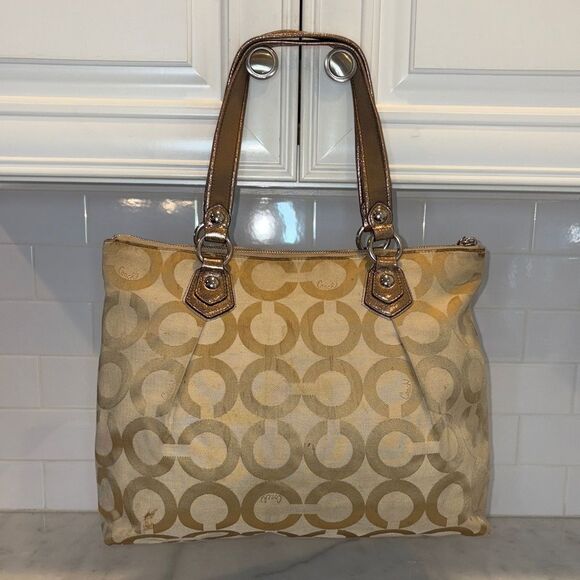 Coach Bag Purse Handbag Y2K Poppy Signature Op Art Logo Large Tote Bag - Picture 4 of 16